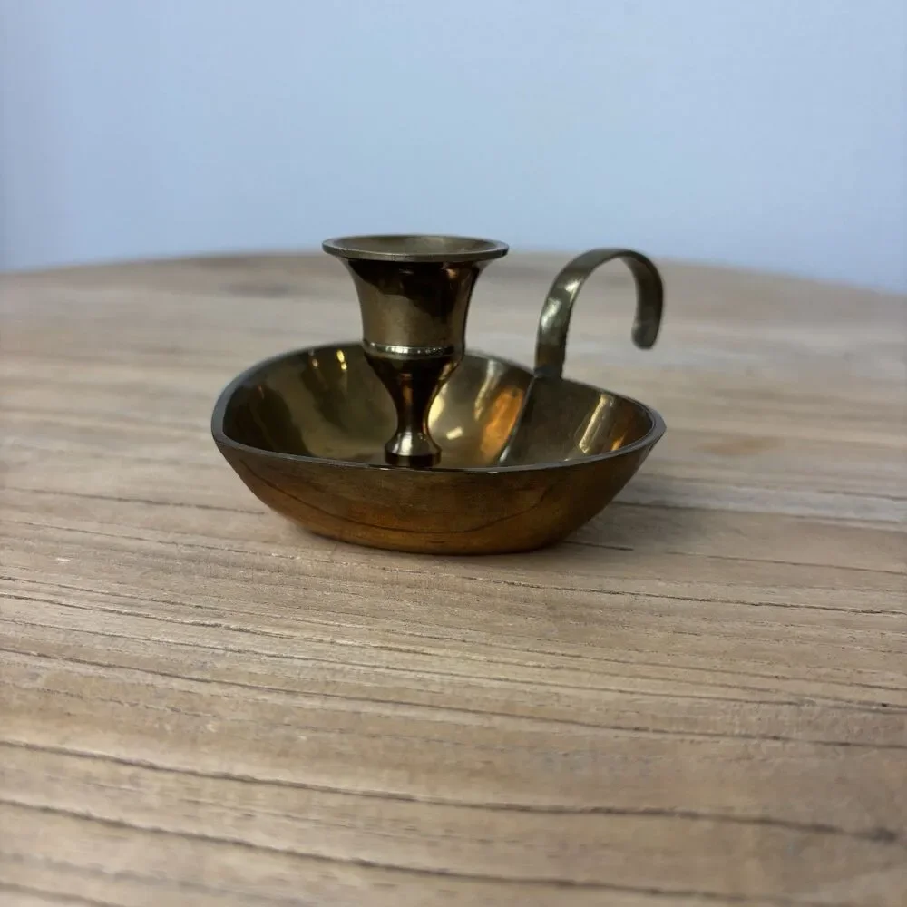 Vintage Brass Heart Shaped Chamberstick Candle Holder Cottagecore Granny Decor